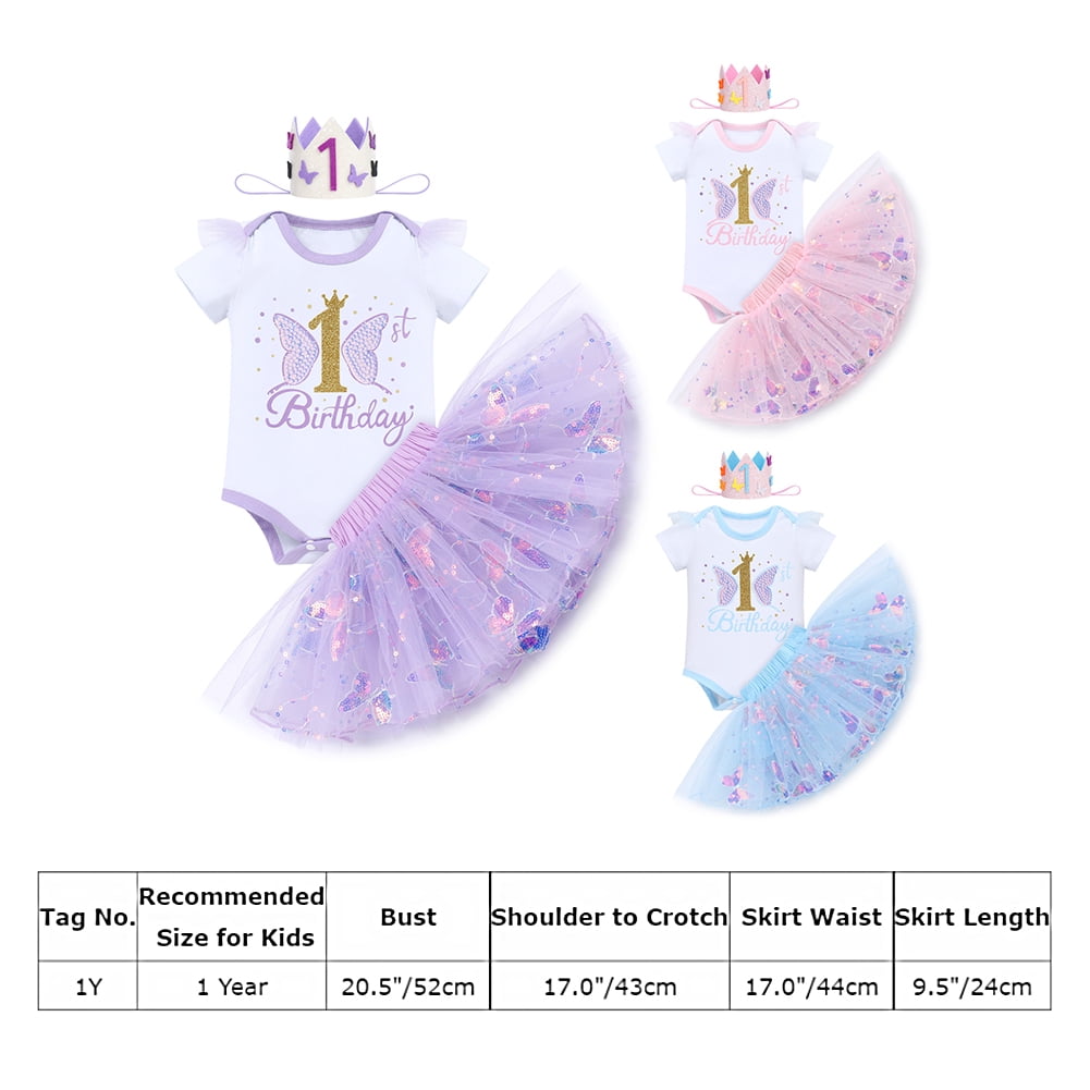 IBTOM CASTLE Baby Girl 1st Birthday Outfit Sequin Butterfly Romper Tutu Skirt Headband Clothes for Cake Smash Photo Shoot 1 Year Pink Butterfly