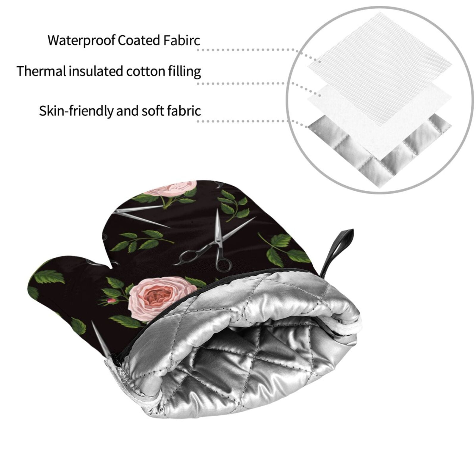Roses Scissors Salon 4Pcs Oven Mitts and Pot Holders Sets Oven Kitchen Gloves Hot Pads for Cooking BBQ Baking Grilling