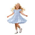 thumbnail image 1 of FhsagQ Robe de Fête à Étages pour Filles avec Manches à Volants et Design Plissé pour l'Été (Bleu Taille 5-6 Ans), 1 of 6