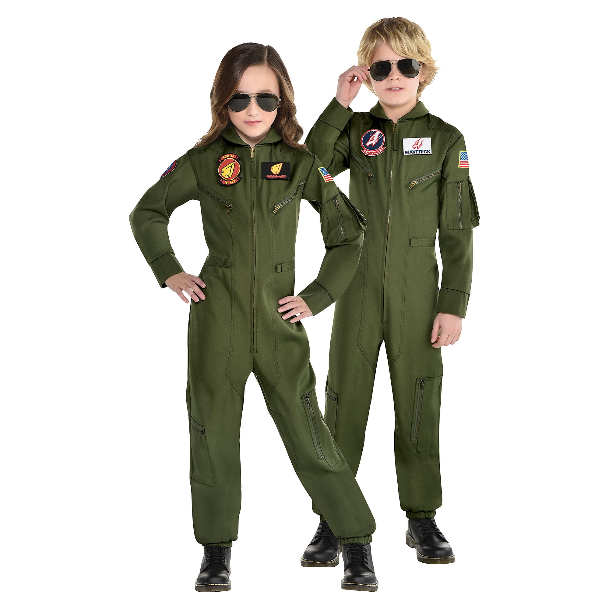Party City Top Gun: Maverick Flight Costume for Kids, Halloween, Green, Medium (8-10), Zipper Closure -