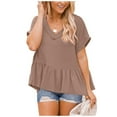thumbnail image 2 of USSUMA Plus Womens Tops Dressy Casual Short Sleeve V Neck Women's Shirts and Blouses Flare Swing Peplum T-Shirts for Female Trendy Solid Loose Tunic Top Summer, 2 of 8