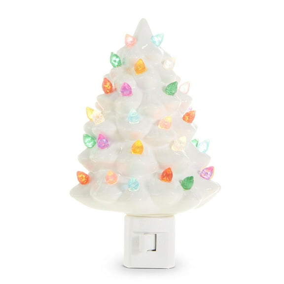 RAZ Imports Vintage White Tree Night Light, 6-inch Height, Ceramic and Plastic, Christmas, Home Dcor
