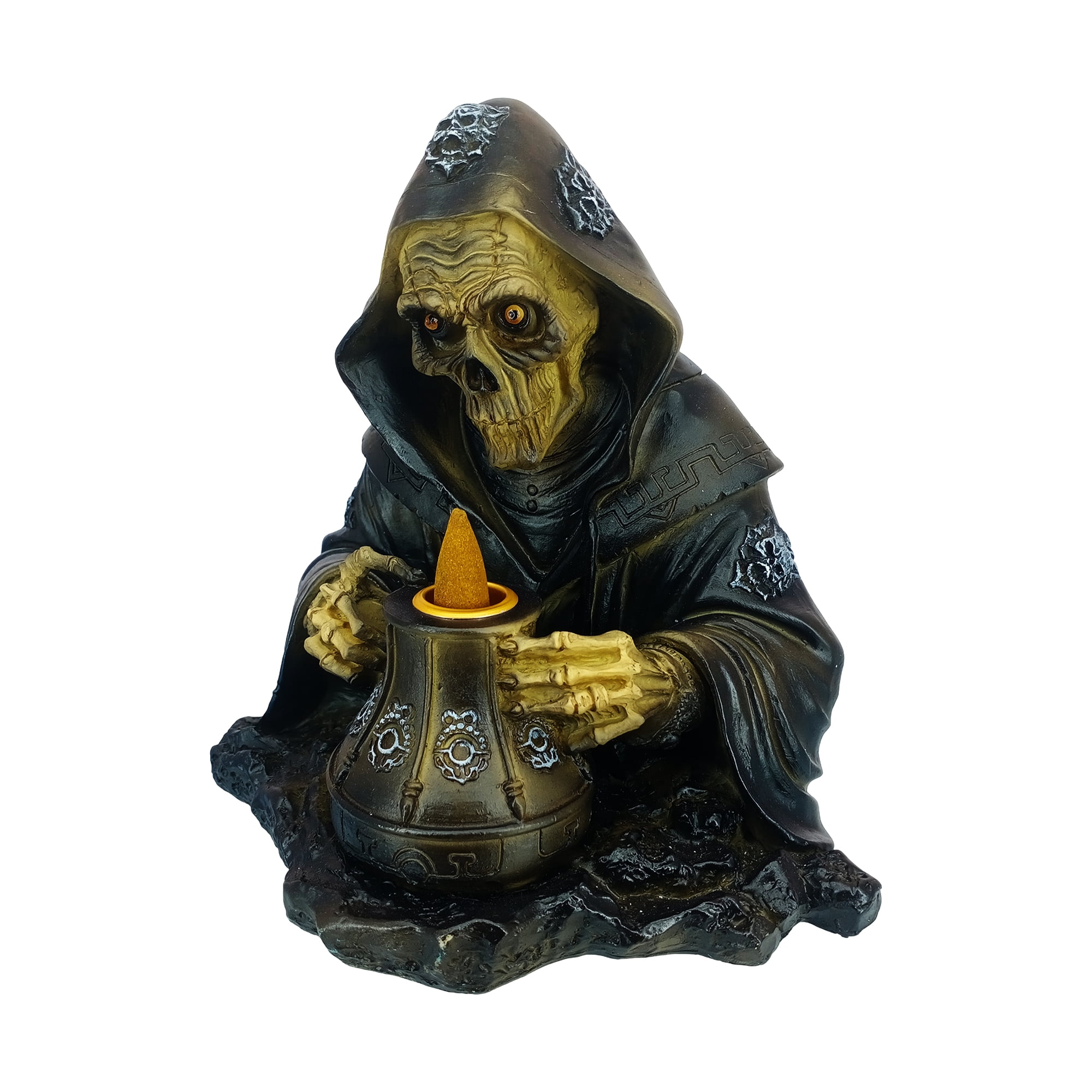 Reaper Backflow Incense Burner – Gothic Grim Reaper Design Polyresin Fountain Holder for Meditation, Aromatherapy, Halloween & Home Décor – Spooky Skull Incense Cone Holder Gifts