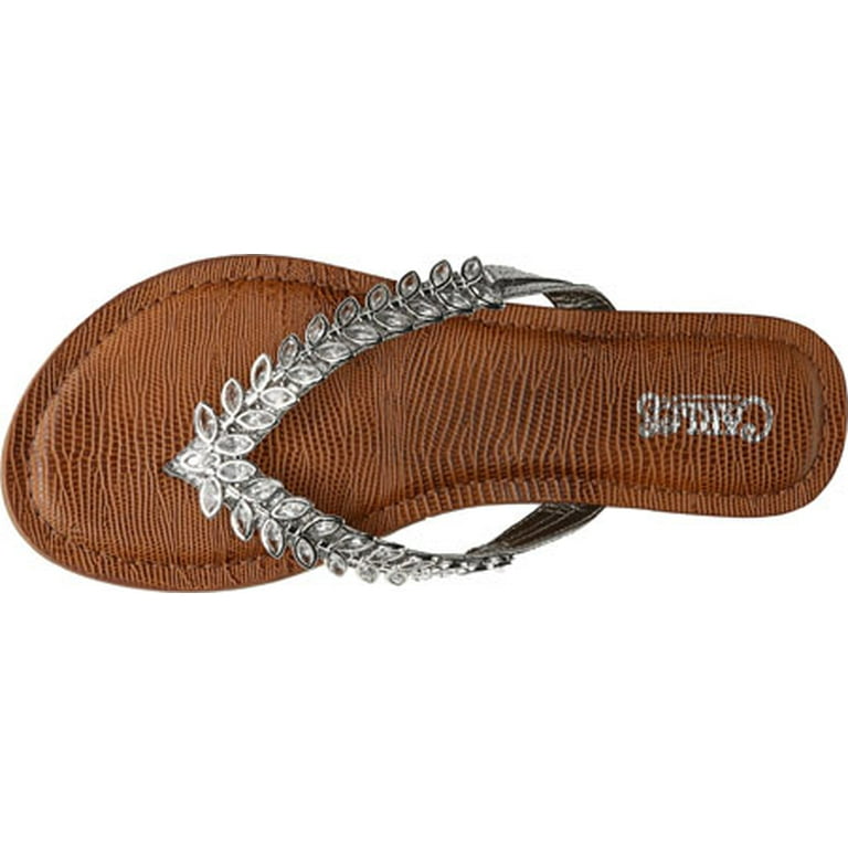 Womens Carlos by Carlos Santana Heron Gem Flip Flops Silver