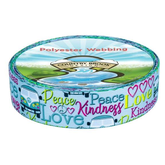 Country Brook Design - Love and Peace Polyester Webbing (1 1/2 Inch, 20 Yards)