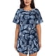 thumbnail image 1 of Balery Tropical Leaves Conjunto de Pijama para Mujer con Estampado, Dos Piezas de Manga Corta y Shorts, Ropa de Dormir Suave con Cuello Redondo y Bolsillos-4X-Large, 1 of 6