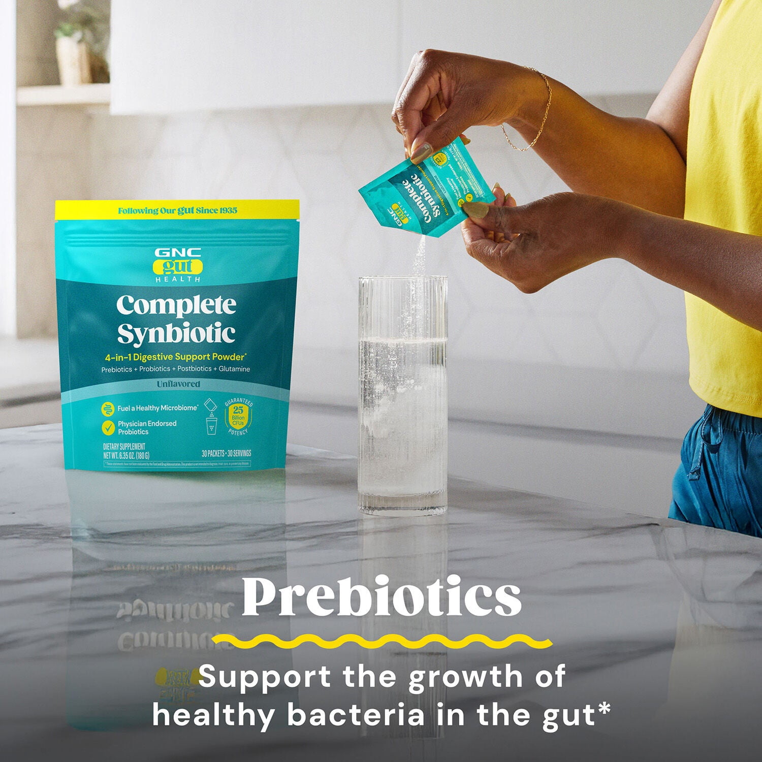 GNC Complete Synbiotic 4-in-1 Digestive Support Powder - Each Servings Contains Prebiotics, Probiotics, Post Biotics, and Glutamine (30 Servings)