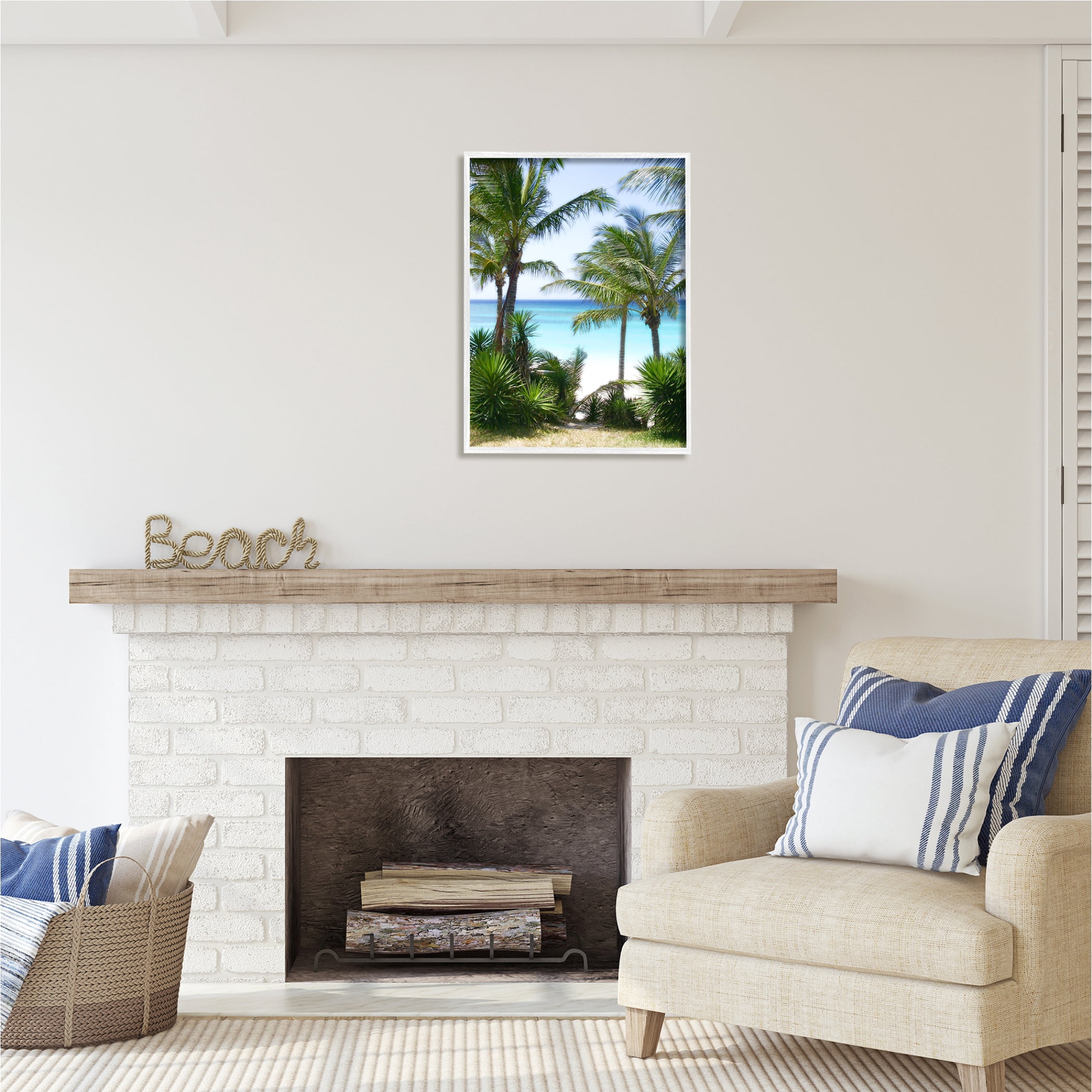 Stupell Industries Palm Trees Near Beach Nature Photography White Framed Art Print Wall Art, 24 x 30