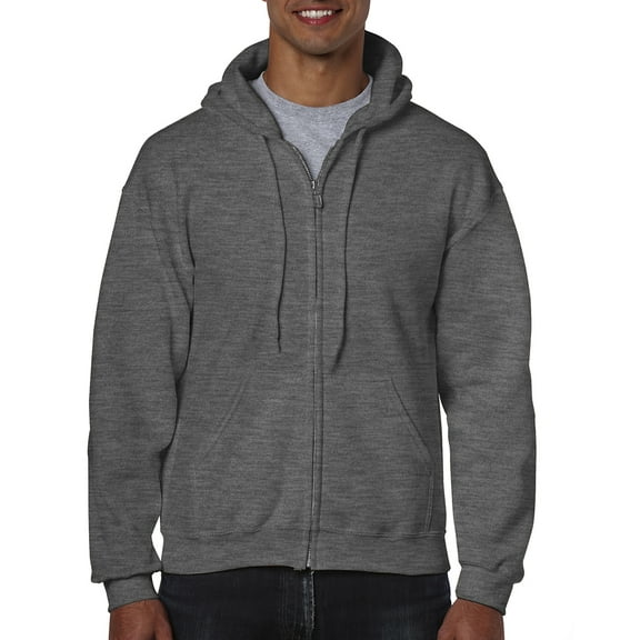 Gildan Mens Heavy Blend Full Zip Hooded Sweatshirt, M, Dark Heather