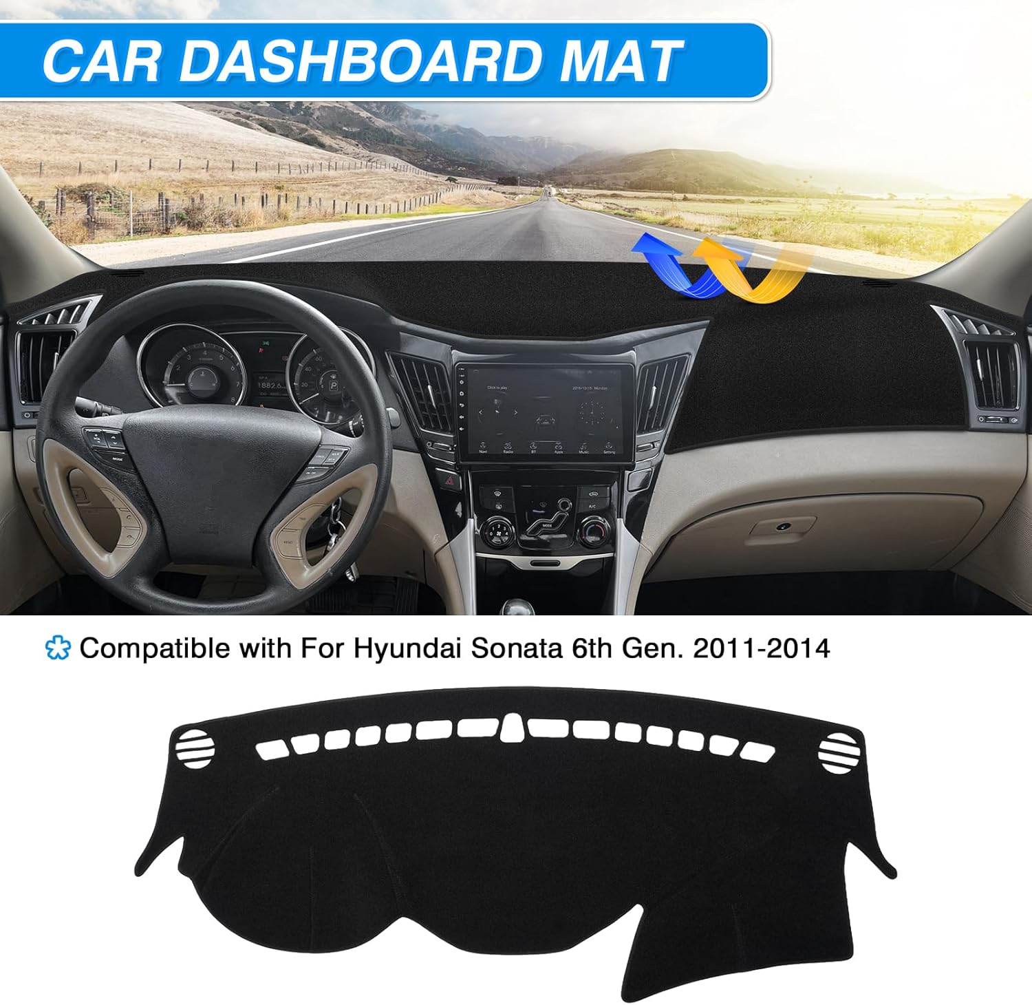 Canvcle Dash Cover Compatible with Hyundai Sonata 2011 2012 2013 2014 Accessories Dashboard Cover Mat Non-Slip Carpet Sunshield Glare UV Rays Protector