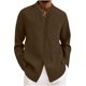 thumbnail image 2 of Ceisia Men's Relaxed Fit Linen Blend Stand Collar Shirt, Solid Color Long Sleeve Casual Button-Up Top Gifts, 2 of 6