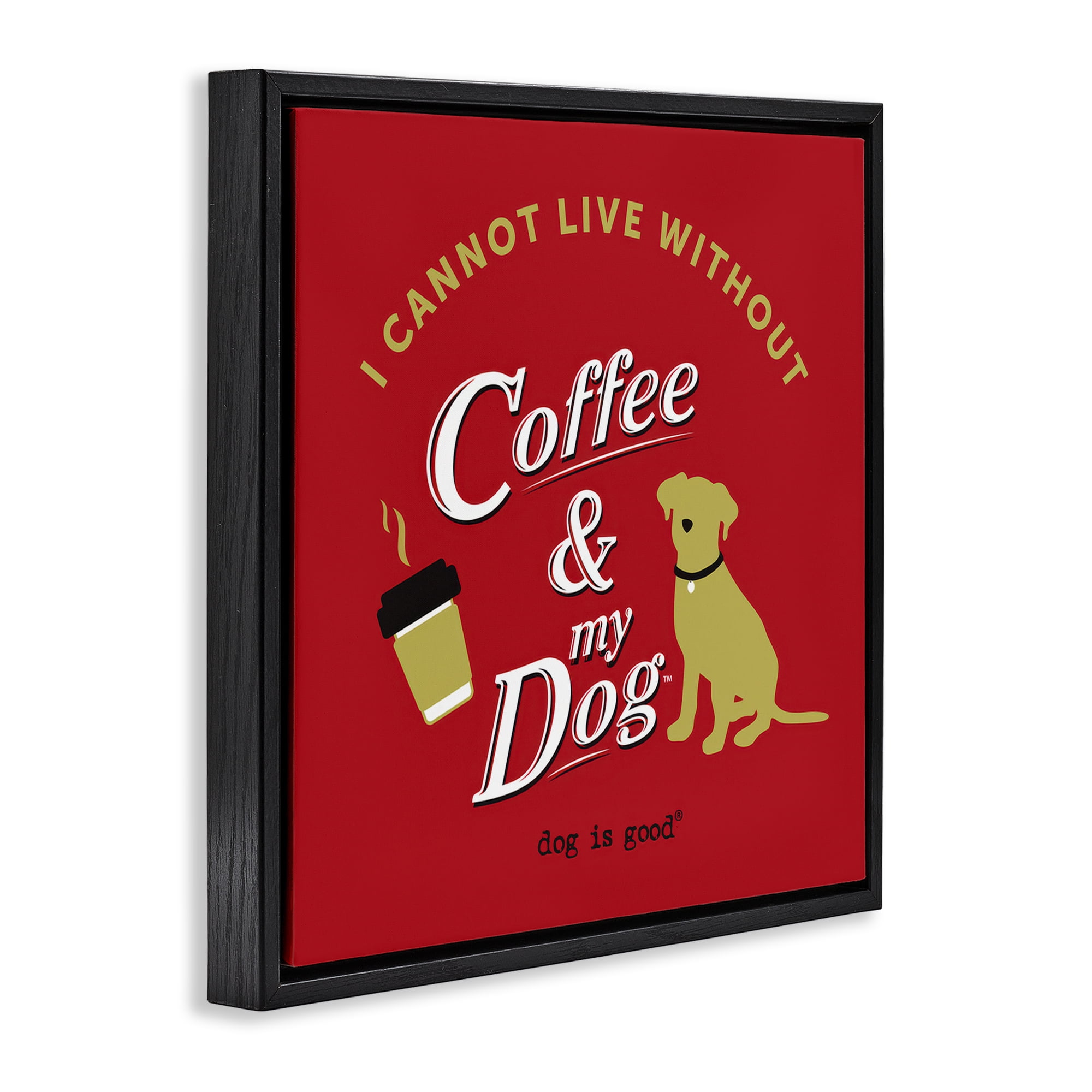 Stupell Industries Coffee & My Dog Animals Painting Black Floater Framed Canvas Art Print Wall Art, 25 x 25