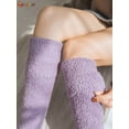 thumbnail image 5 of Spencer Women's Soft Warm Coral Fleece Knee High Stockings Over the Knee Leg Warmer Cozy Fuzzy Socks "Black", 5 of 8