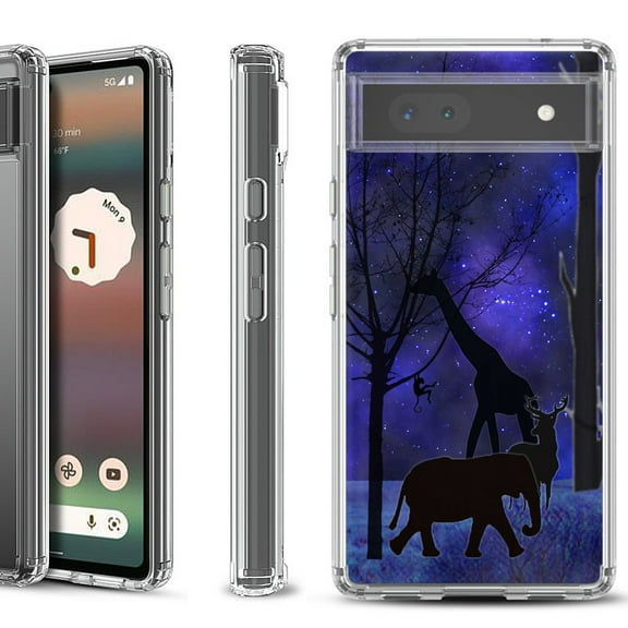 Shockproof Bumper Phone Case for Google Pixel 6a, by OneToughShield ® - Midnight Safari