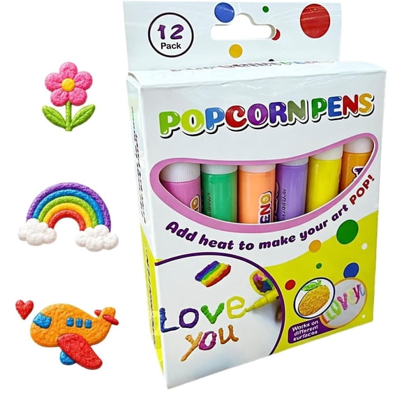 Popcorn Pens Puffy 3D Relief Art Pen Set, 12-Pack 10ml Heat Activated Markers for DIY Greeting Cards Paper Craft, bldnkj