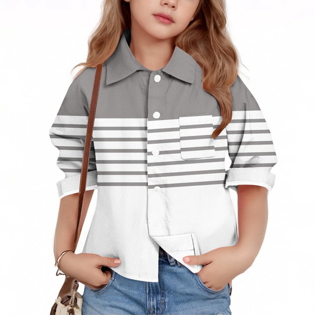 YUNAFFT Chemise à Rayures pour Enfants Col Manches Longues Décontractée Printemps Été Style Y2K
