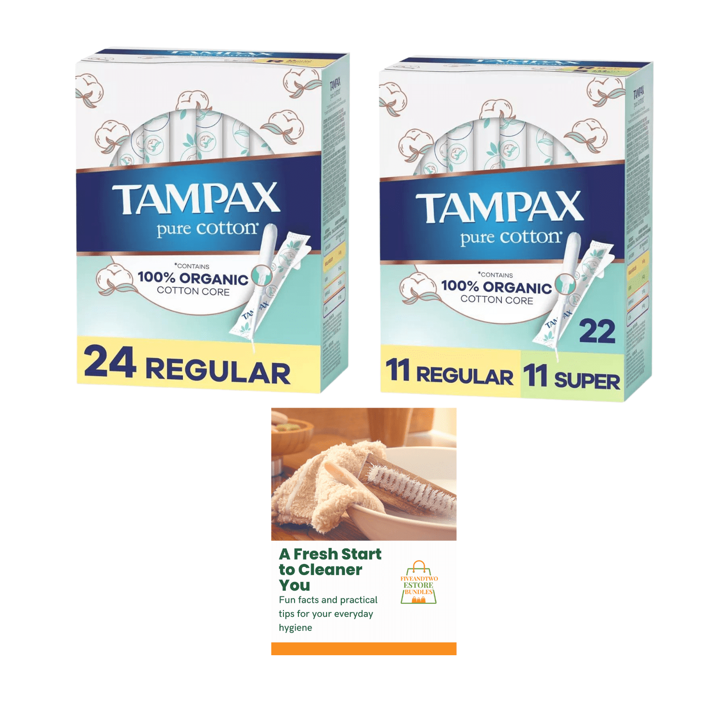 Organic Tampons Bundle Regular (24 ct) & Regular/ Super Tampons (22 ct