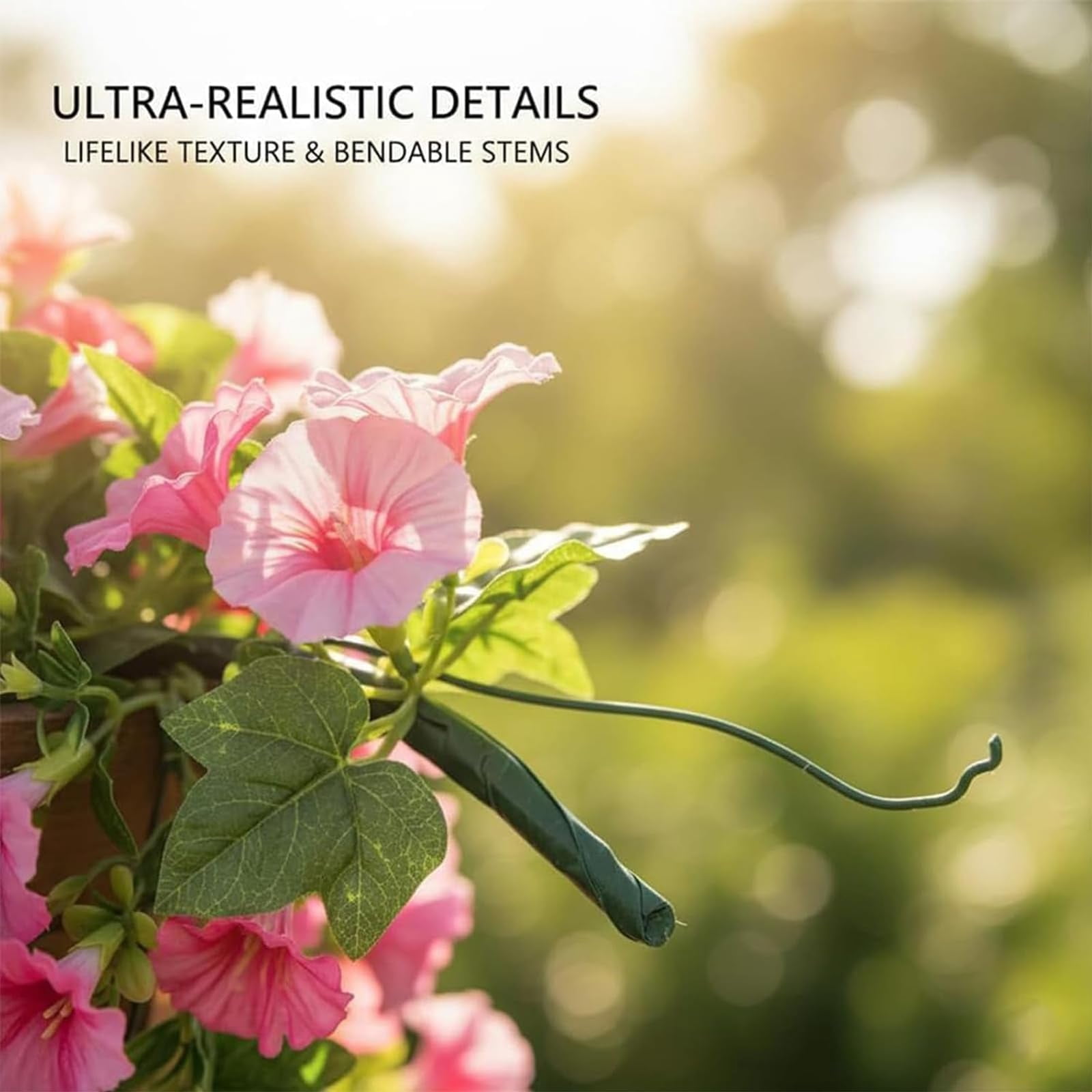 UV Resistant Hanging Artificial Morning Glory Vine – No Fade Fake Flowers for Outdoors, 29.5″ Weatherproof Plastic Garland for Front Porch, Window Box, Hanging Garden