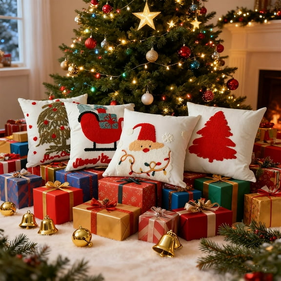 Tarmeek Christmas Pillow Covers 18x18 Inch Set of 4 Christmas Decorations, Winter Xmas Holiday Decor Canvas Throw Pillow Covers for Home Decor Christmas Decorations Indoor