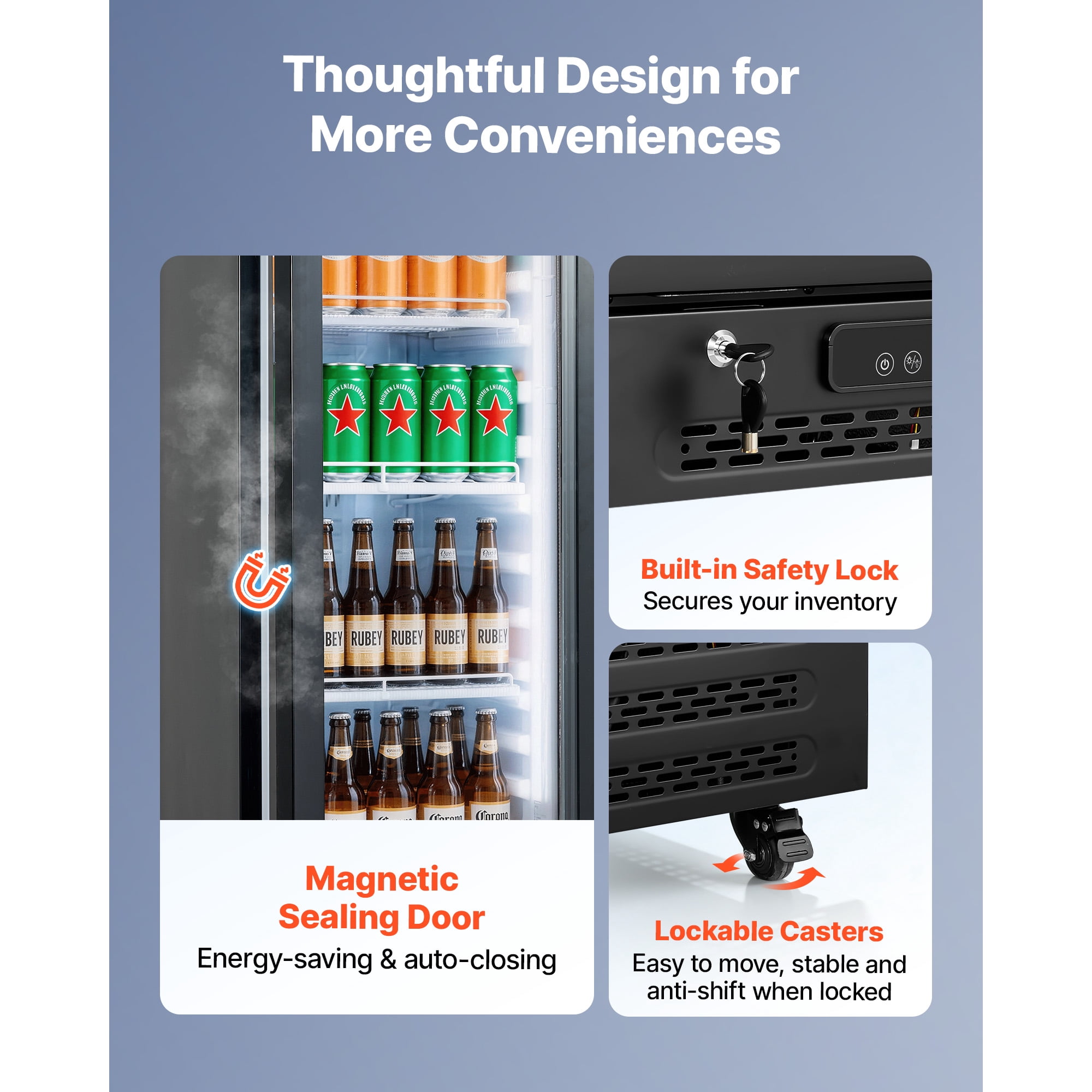 KFFKFF Commercial Glass Door Refrigerator, 6.1 Cu.Ft / 173 L Upright Beverage Cooler with Adjustable Lightbox, 3 Shelves & LED Lighting for Home or Business Use