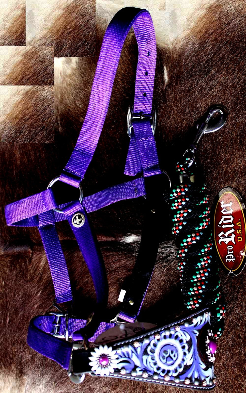 Noseband Tack Bronc Leather HALTER Tiedown Lead Rope 280P