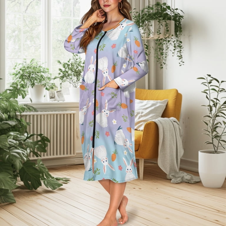 Yuyamidu Easter Zipper Robe for Women Long Dressing Gown Rabbit Mid-Length  Robes Size M Carrot Round Neck Bathrobe with Pocket Comfy Long Sleeve  Loungewear for Sleeping - Walmart.com