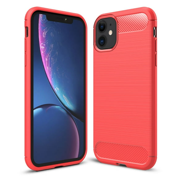 Apple iPhone 11 Phone Case Silicone Carbon Fiber Sleek Texture Design Slim RED Case Hybrid Armor, Anti-Slip, Good Grip Shock Absorbing Protective Rubber TPU Rugged Cover for Apple iPhone 11 / 6.1"
