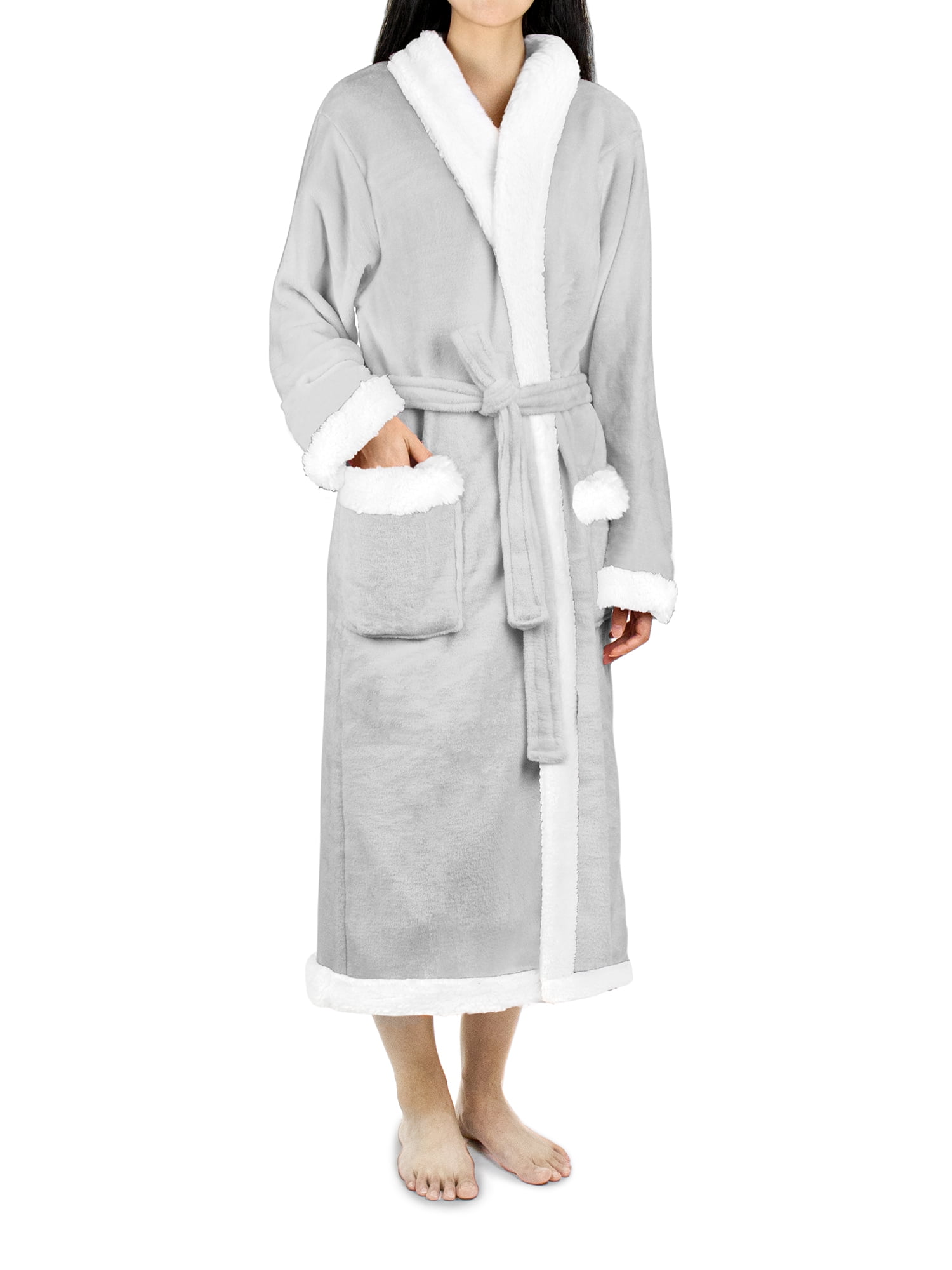 Luxurious Plush Spa Bathrobe Waffle Design Deluxe Women Fleece Robe with Satin Trim