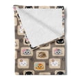 thumbnail image 2 of Cat Soft Flannel Fleece Throw Blanket, Patchwork Inspired Pattern Kitty Faces Silly Expressions Footprints Stripes, Cozy Plush for Indoor and Outdoor Use, 70" x 90", Multicolor, by Ambesonne, 2 of 5