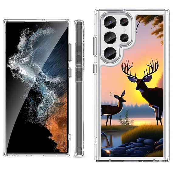 Shockproof Bumper Phone Case for Samsung Galaxy S23 Ultra 5G, by OneToughShield ® - Deer Sunset
