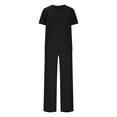 thumbnail image 4 of ZZwxWA Womens Ribbed Knit Lounge Set Short Sleeve Top and Long Pants Pajamas V Neck 2 Piece Sleepwear Solid Color Sale, 4 of 5