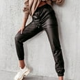 thumbnail image 2 of HAPIMO Leather Sweatpants Jogger Party Streetstyle Pants for Women Elastic Waist Trousers Leisure Relaxed Workout Trendy Clothes Retro Solid Shiny Black L, 2 of 8