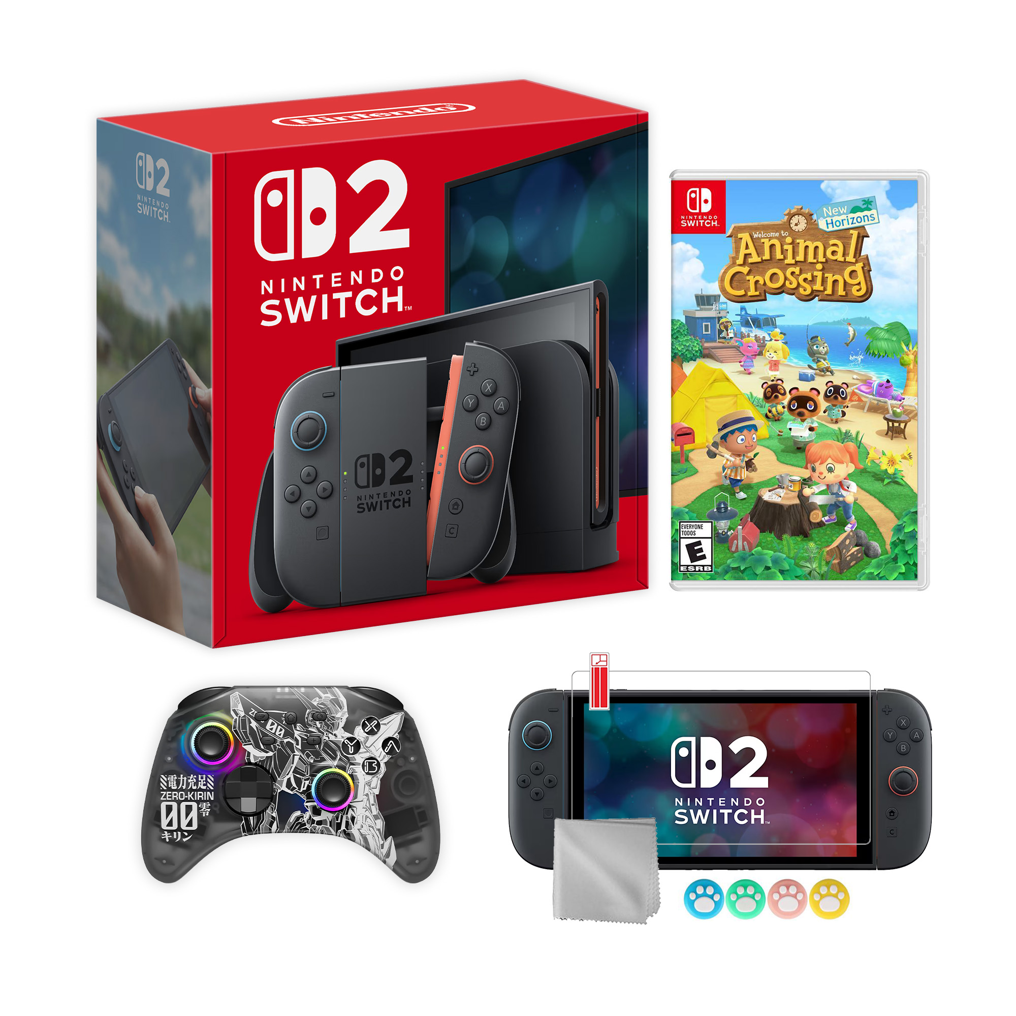 Nintendo Switch 2 Mario Kart World Bundle 256GB 7.9-Inch 1080P Screen, Joy-Con 2 with Mouse Sensor, Dock, with Animal Crossing: New Horizons NS1 Game & Wireless Switch Pro Controller & Accessories