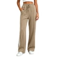 thumbnail image 2 of LEAVINGSUO Baggy Pants for Women High Waisted Pants Long Pants With Elastic Waist Pocket Casual Pants Khaki M, 2 of 7