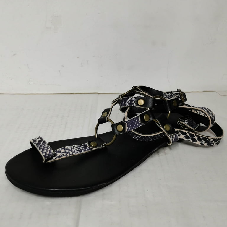 OAVQHLG3B Women's Casual Ankle Strap Set Toe Belt Buckle Snake