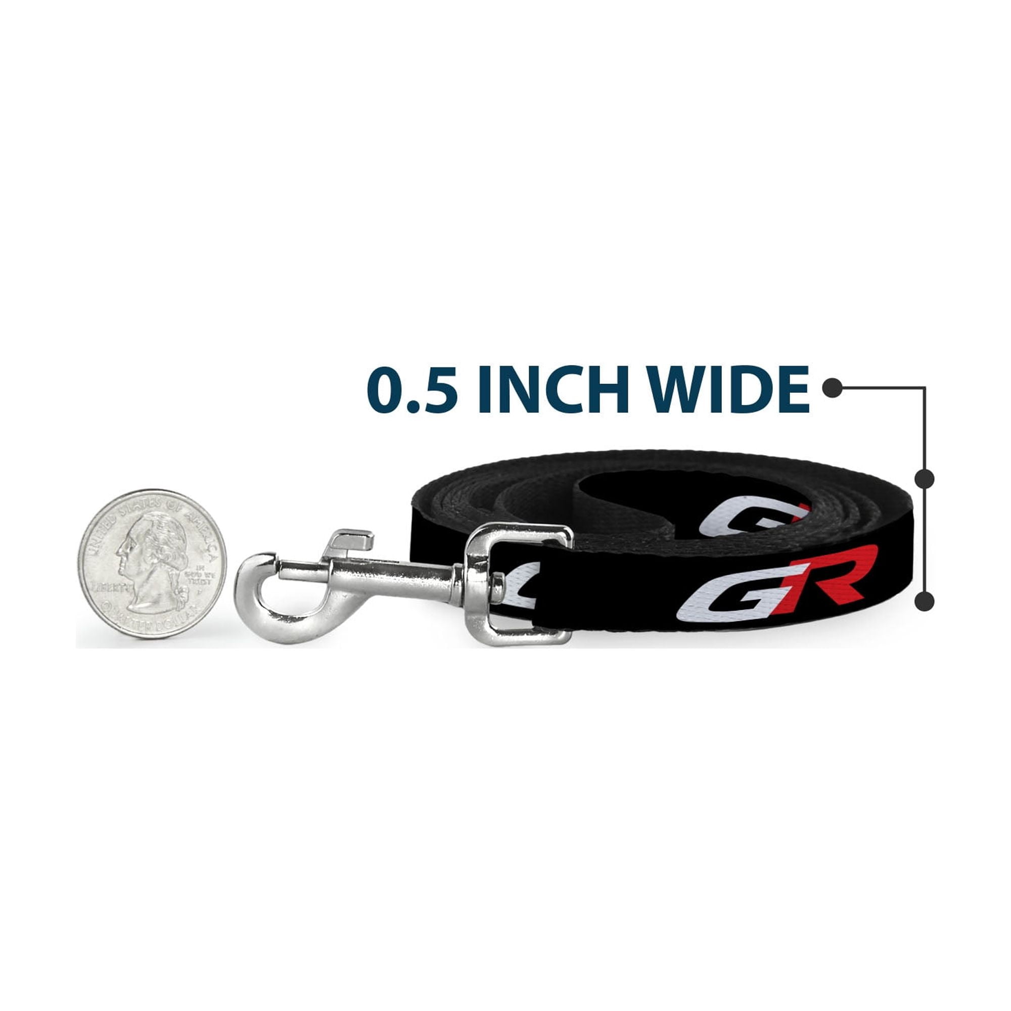 Toyota Pet Leash, Dog Leash, Toyota Gazoo Racing GR Logo and Text Black White Red, 6 Feet Long 1.0 Inch Wide