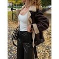 thumbnail image 5 of LMLYSoH Women PU Leather Coat Winter Lapel Collar Fleece Lining Long Sleeve Zipper Jacket Outwear with Pockets, 5 of 9