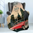 thumbnail image 4 of Austin Soft Flannel Fleece Blanket, Retro Grungy Classical Red American Car and City Landmarks Welcome to Texas Greeting, Cozy Plush for Indoor and Outdoor Use, 50" x 60", Multicolor, by Ambesonne, 4 of 5
