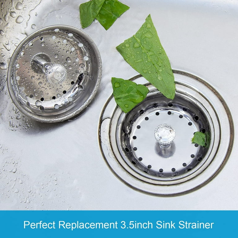 2 Pack - Kitchen Sink Strainer and Stopper Combo Basket Replacement for  Standard 3-1/2 inch Drain, Stainless Steel Basket with Plastic Knob, Rubber