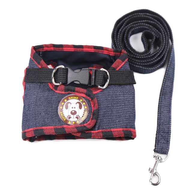 Arnés y correa para perro en mezclilla roja a cuadros - Tamaño XL (122cm) - Ideal para caminatas y ejercicio - Fácil de poner y lavar - Incluye arnés y correa
