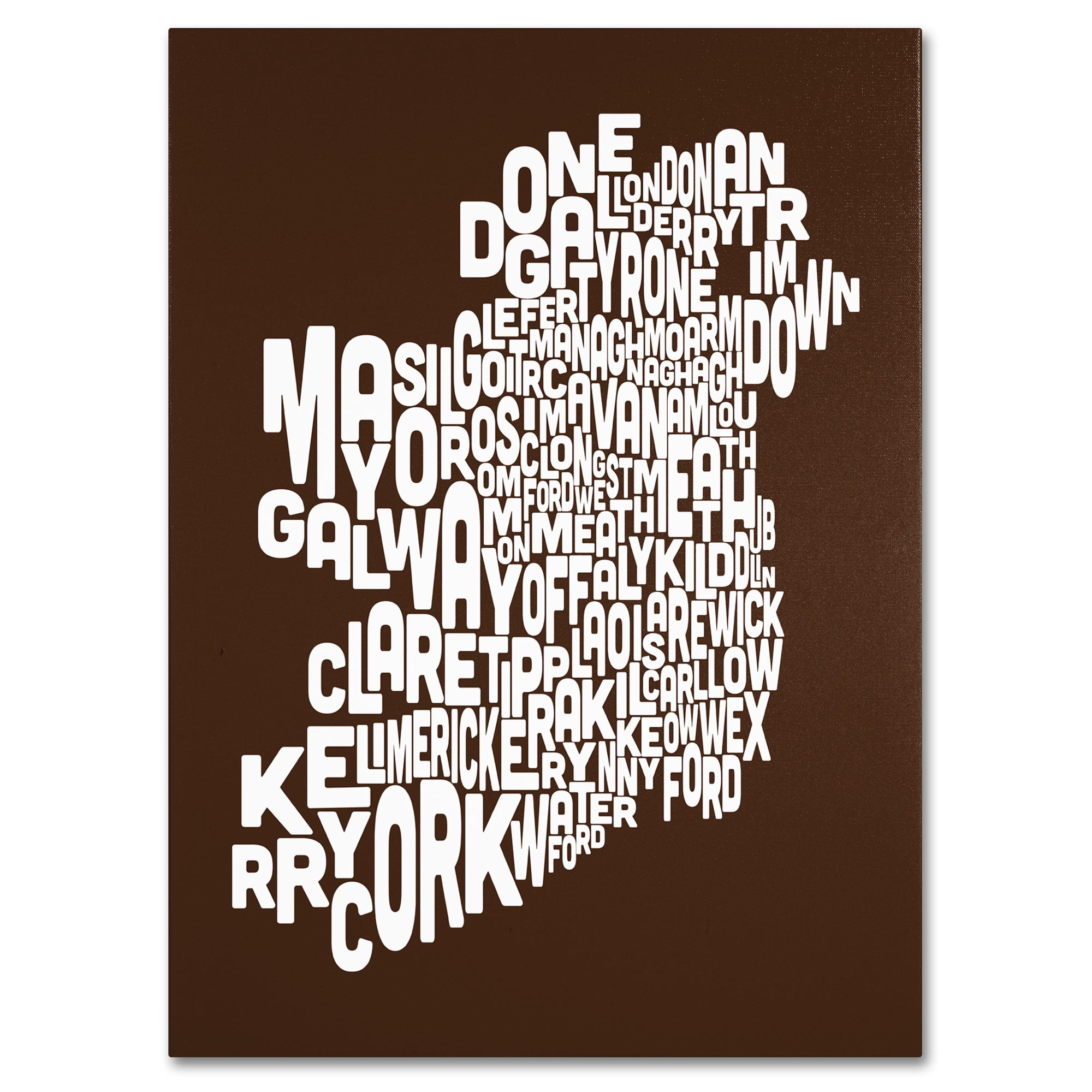 Trademark Art 'CHOCOLATE-Ireland Text Map' Canvas Art by Michael Tompsett