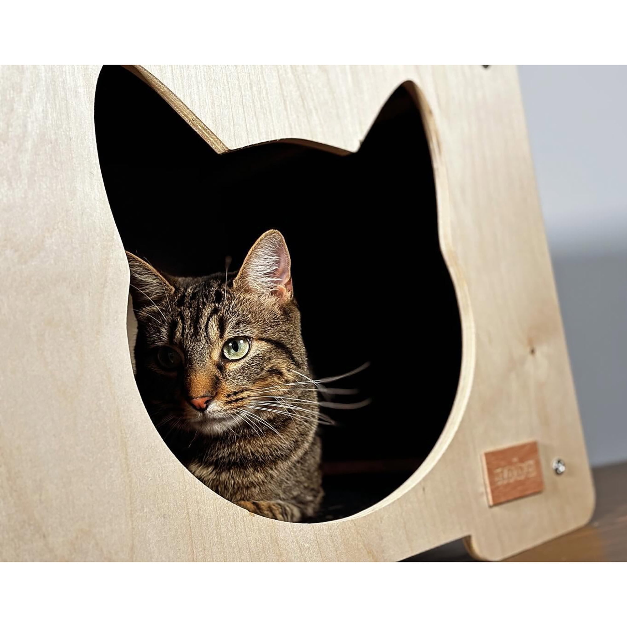 Noba: Origin Hut Hideout - Cat Head, Black - Pet-Kitten House, 20 x 16" Wooden Lounge, Scratchable Carpet Sides, Animal Refuge Area, Climb-Play-Sleep