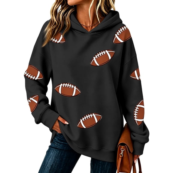 TOMVIGX Football Sweatshirts for Women Cute Oversized Graphic Hoodies Team Fans Touchdown Tops Sunday Funday Tailgate Season Clothes L