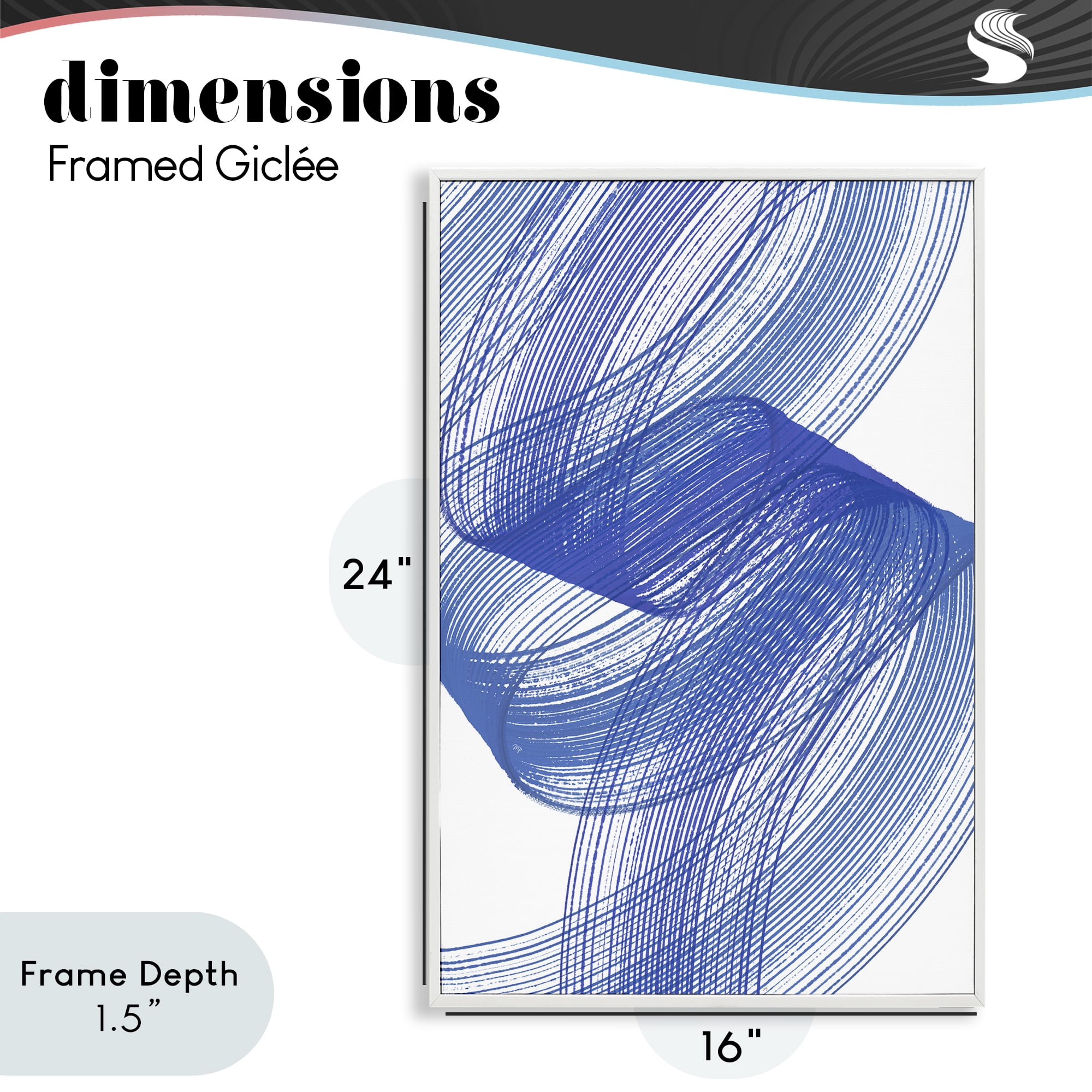 Stupell Industries Blue Lines Flowing In Motion White Framed Giclee Art, design by Martina Pavlova