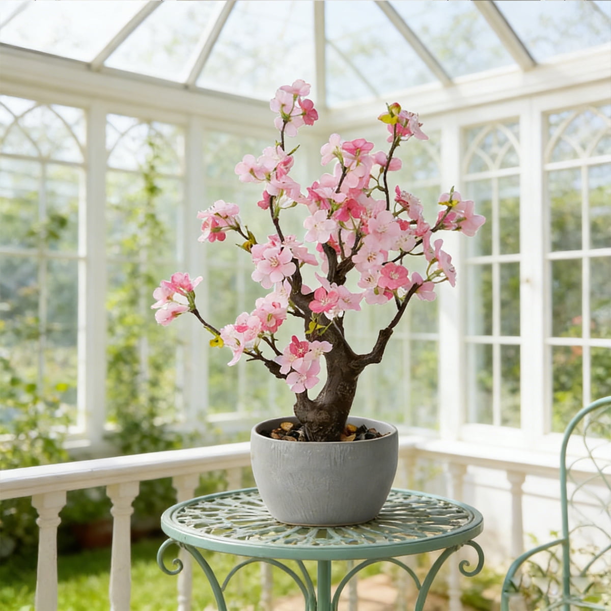 TOARTi Artificial Cherry Blossom Tree Light Pink Faux Flowers with Natural Trunk in Plastic Planter Indoor Tabletop Decor for Home Office Living Room 1.5 Feet