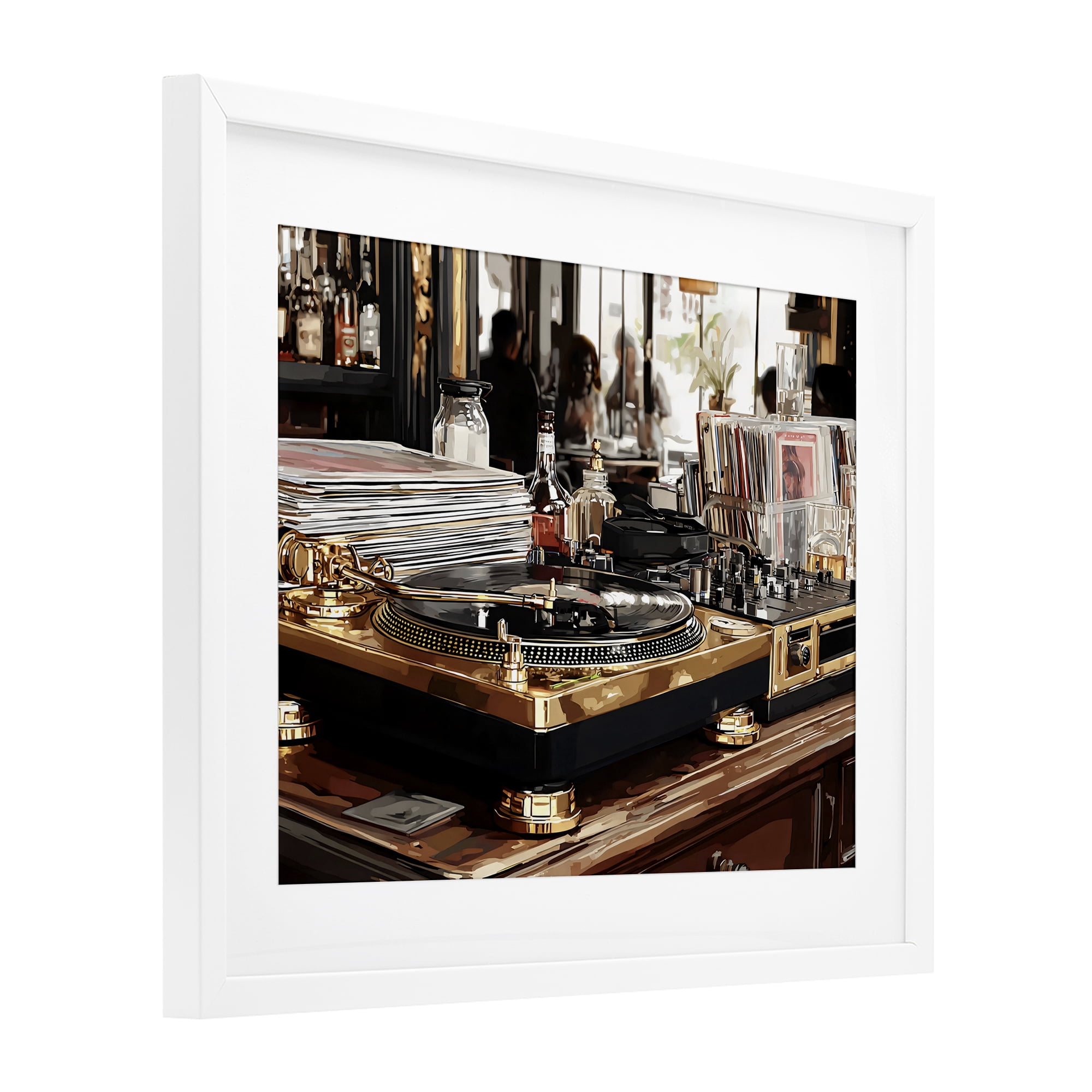 Stupell Industries Work Place Vintage Gold Turntable White Framed Print Under Glass, design by Franklyn Gregory