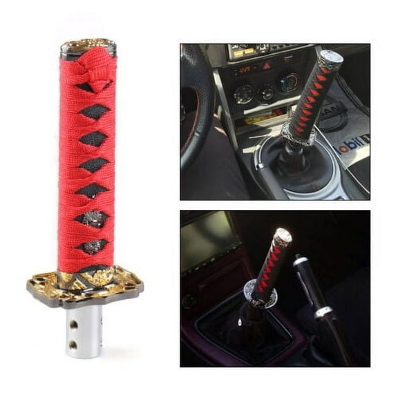 Red&Black 15cm Samurai Sword Gear Shift Knob Shifter Katana Metal Thread Adapte