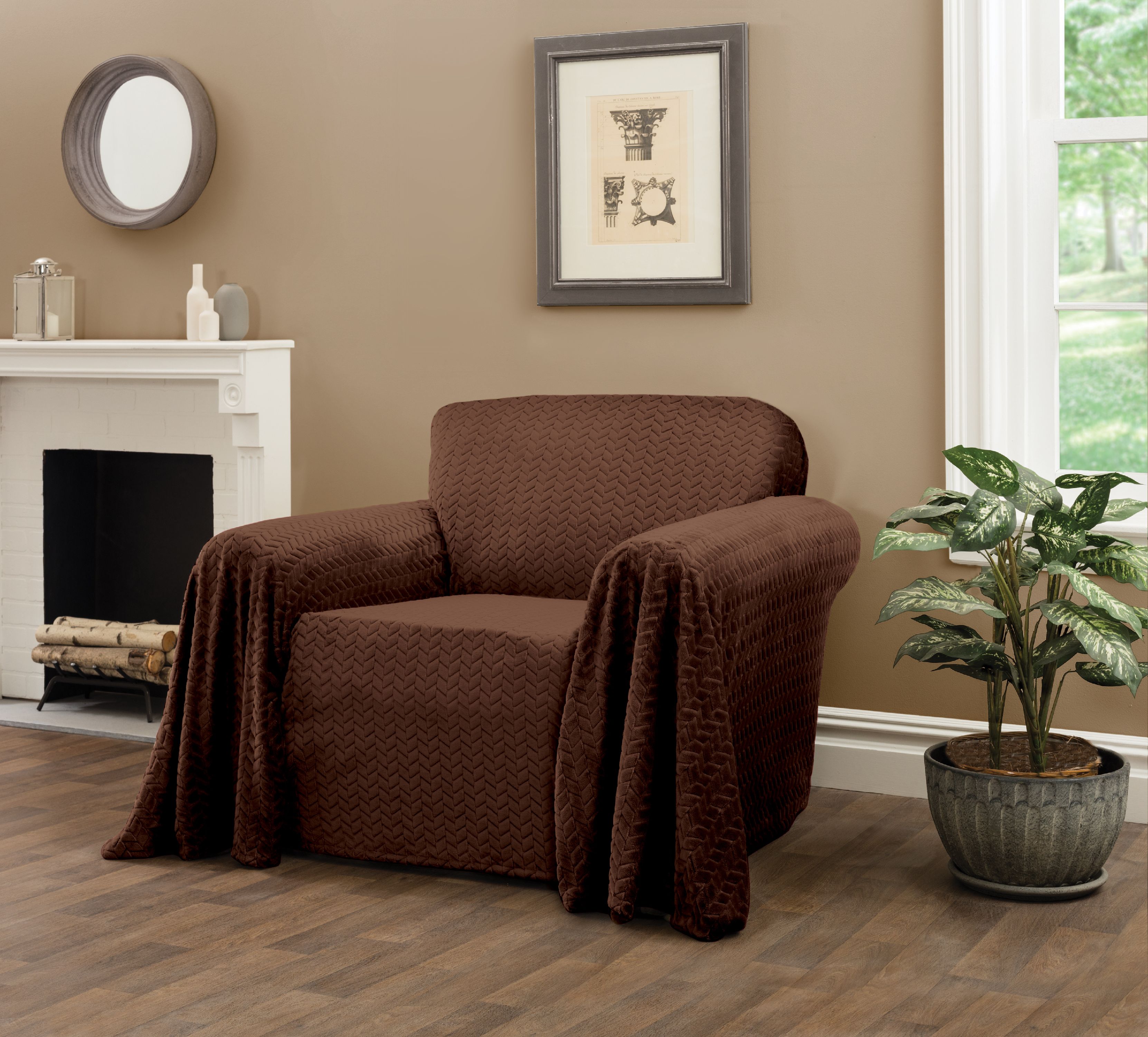 Innovative Textile Solutions 1-Piece Mason Throw Chair Slipcover, Chocolate