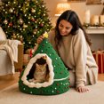 thumbnail image 7 of Christmas Tree Cat Bed - Soft Winter Warm Sleeping House for Dogs Cats, Cozy Pet Cave with Green Christmas Style for Small Medium Pets, 15.7x15.7 Inch, 7 of 7