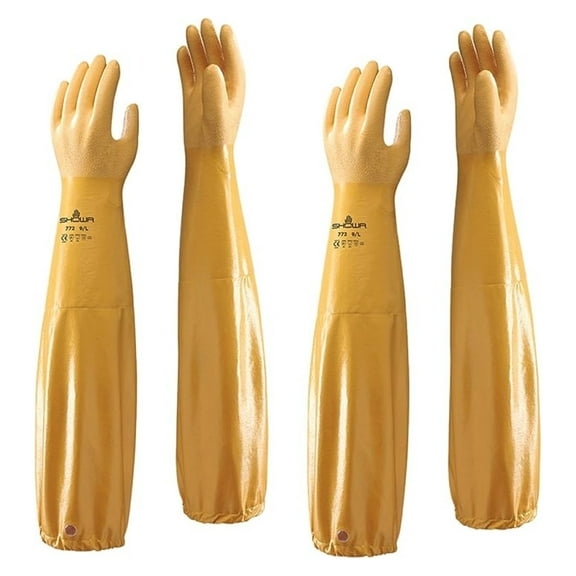 (2 Pair) Showa 772 Nitrile Elbow Length Chemical Resistant Gloves, 26", Yellow (Medium)